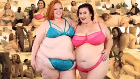 Two sexy BBWs tease their fans and give nice blowjobs and let them lick and fuck their pussies so good in this foursome sex scene